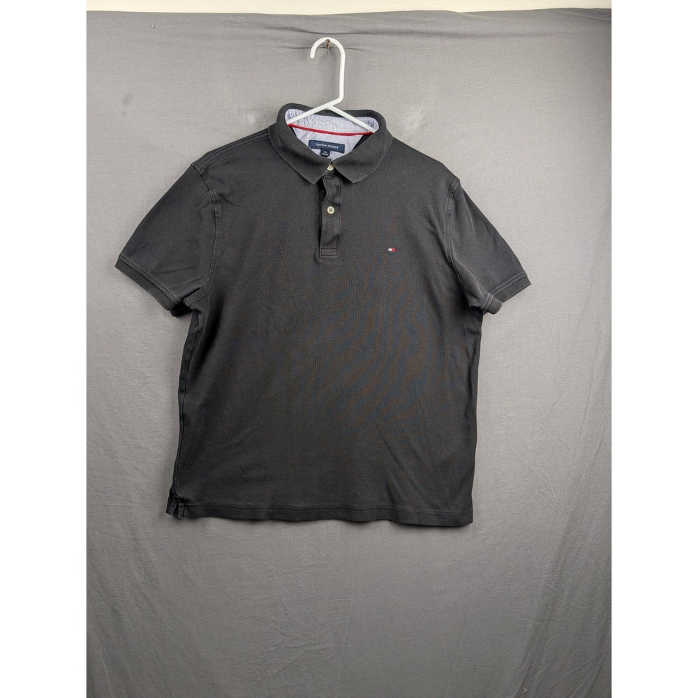 Tommy Hilfiger Mens Large Custom Fit‎ Short Sleeve Polo Shirt Black Cotton
